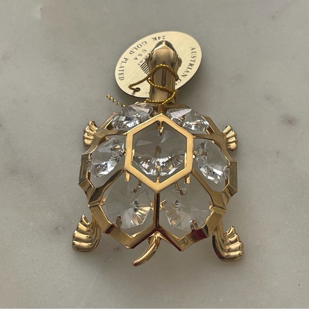 Austrian Crystal , 24k gold plated Turtle Ornament.